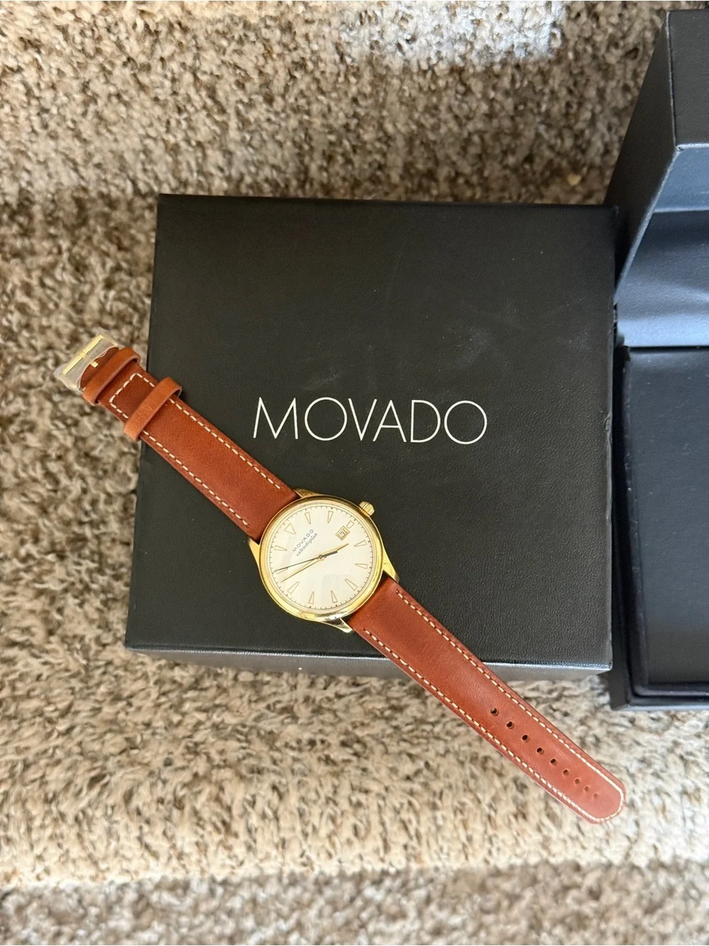 MOVADO Heritage Calendoplan Ivory Dial brown Leather Strap Men's Watch